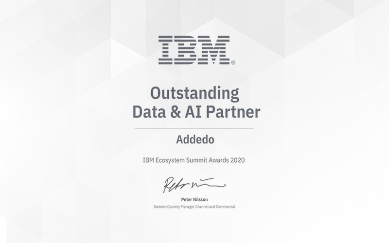 Addedo får fint erkännande av IBM under IBM Ecosystem Summit 2020– Addedo utnämns till "Outstanding Data & AI Solution Award Partner 2020"